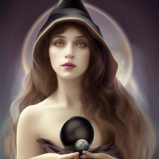 Art Nouveau Witch with Crystal Ball Portrait