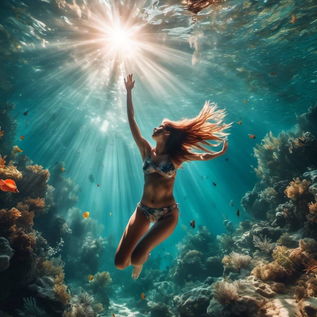 Underwater Bikini Dive in Hyperreal Style