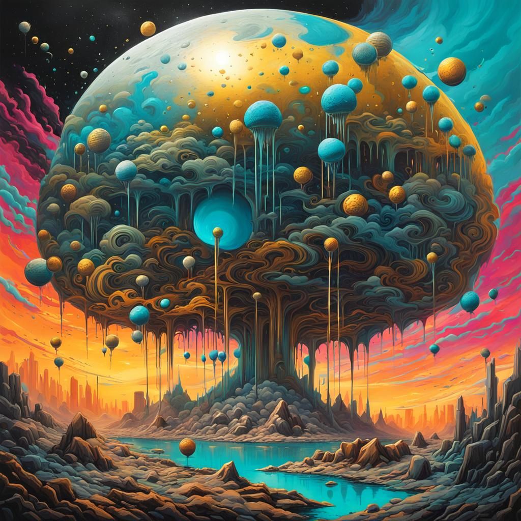 Psychedelic Post-Apocalyptic Wonderland with Silver Moons