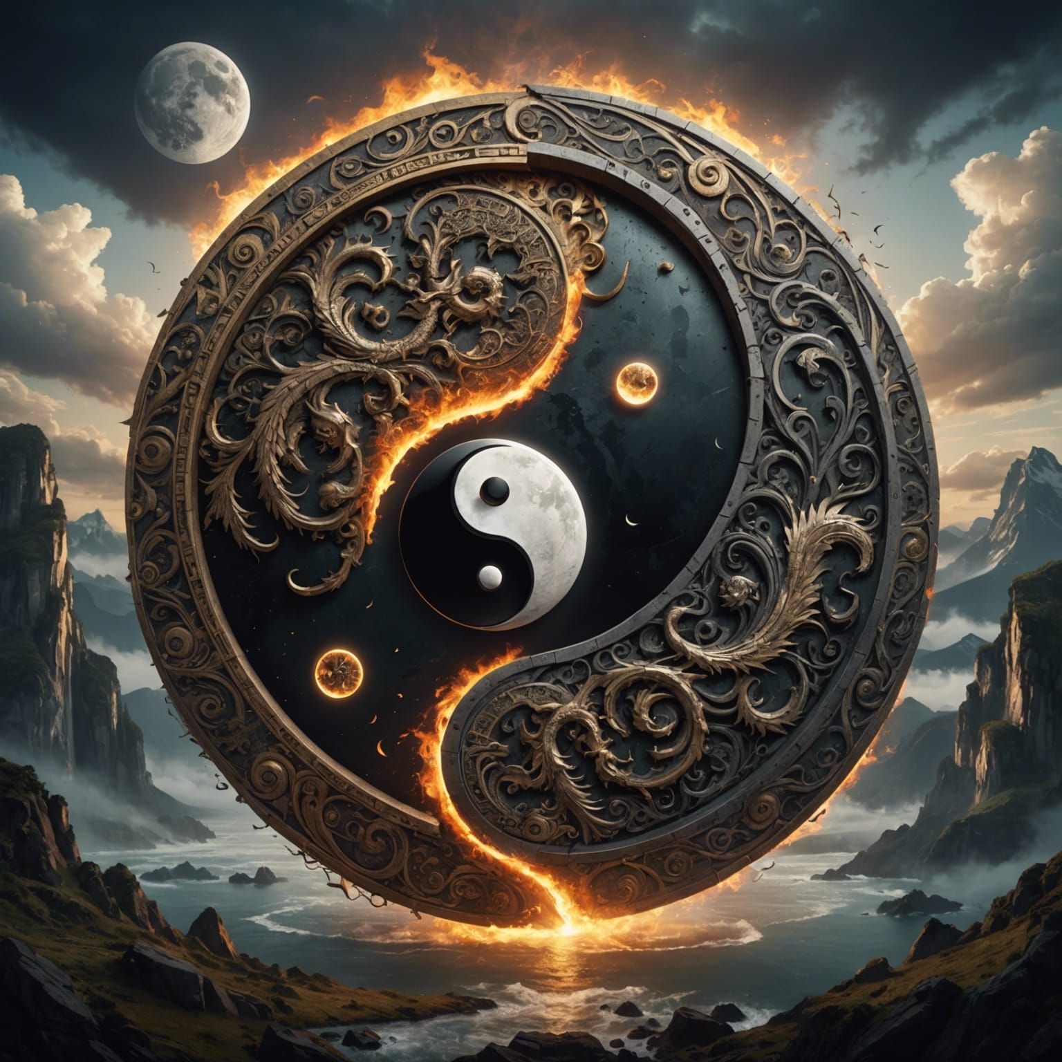 Intricate Yin Yang Digital Matte Painting