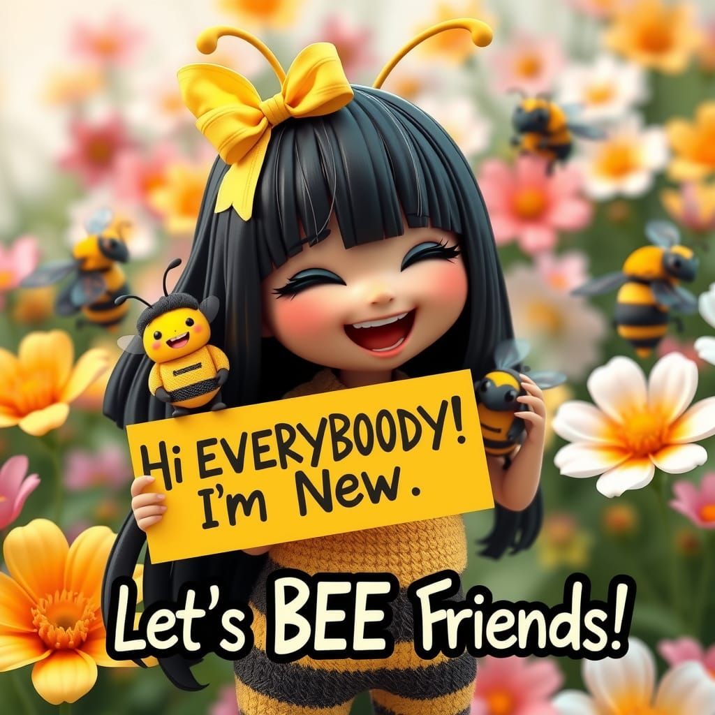 Whimsical 3D Bumblebee Girl in Colorful Garden Scene