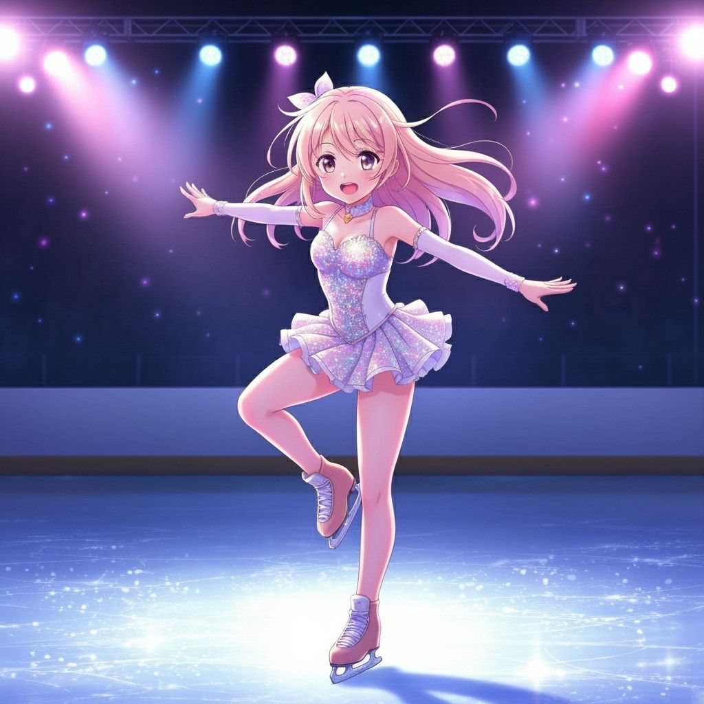 Anime Girl Ice Skating in a Cute Costume