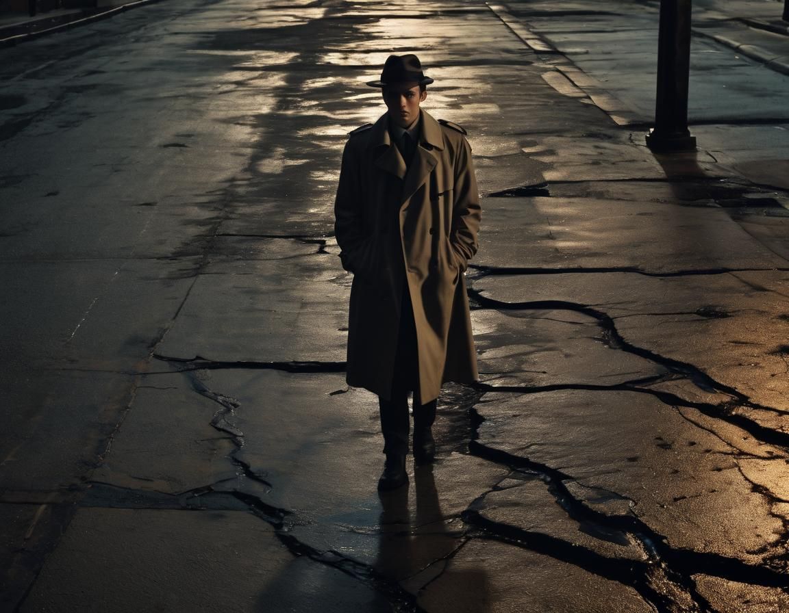 Mystic Film Noir Scene with Glowing Crack