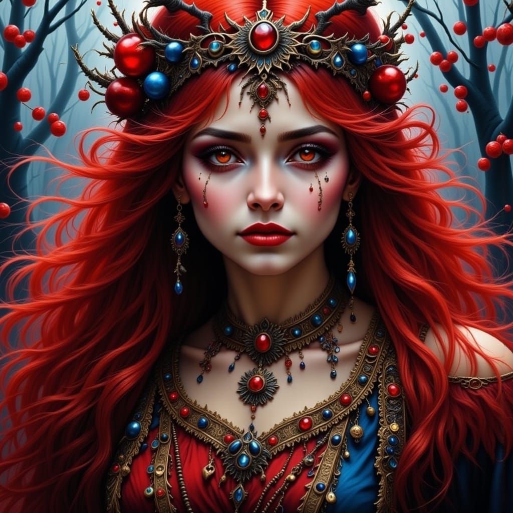 Romantic Dark-Haired Gypsy Woman in Red Hues