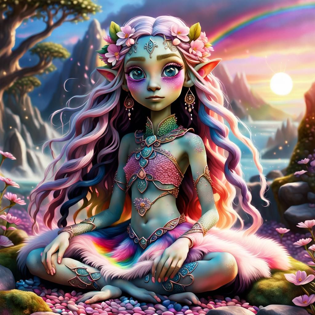 Elven Nature Character in Cryopunk Style