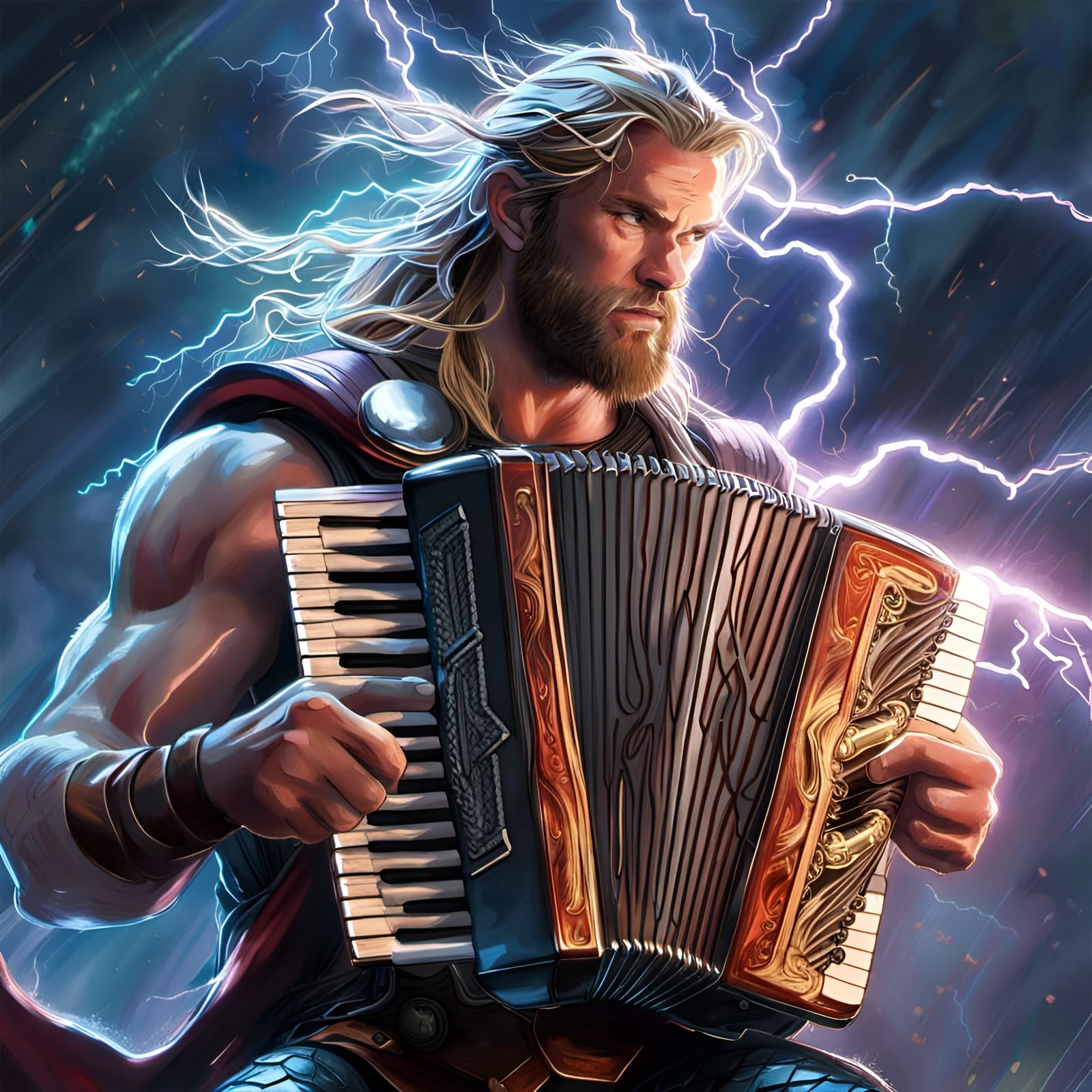 Thor Plays Accordion in Artgerm Comic Style