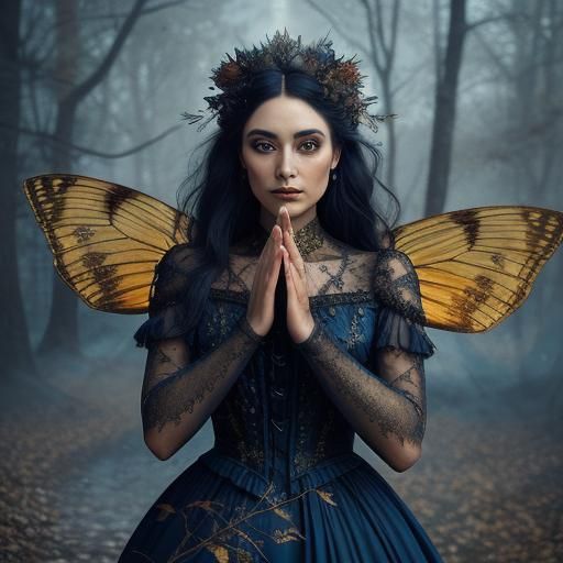 Autumn Fairy with Leaf Wings in Surreal Setting