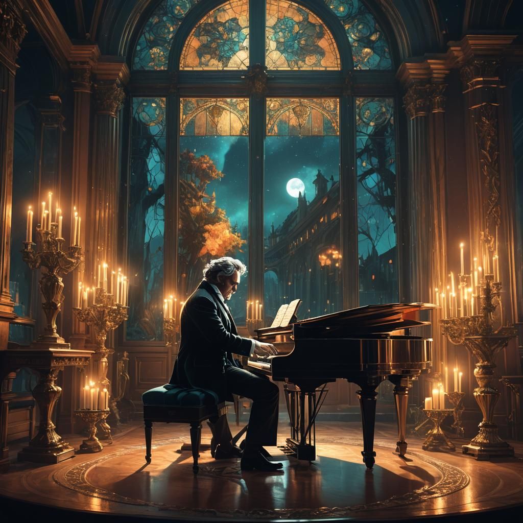 Beethoven Composing Für Elise: Art Nouveau Style