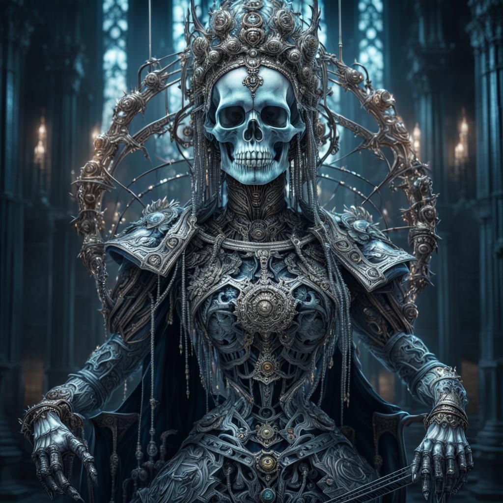 Transparent Cyber Skull Queen with Staff