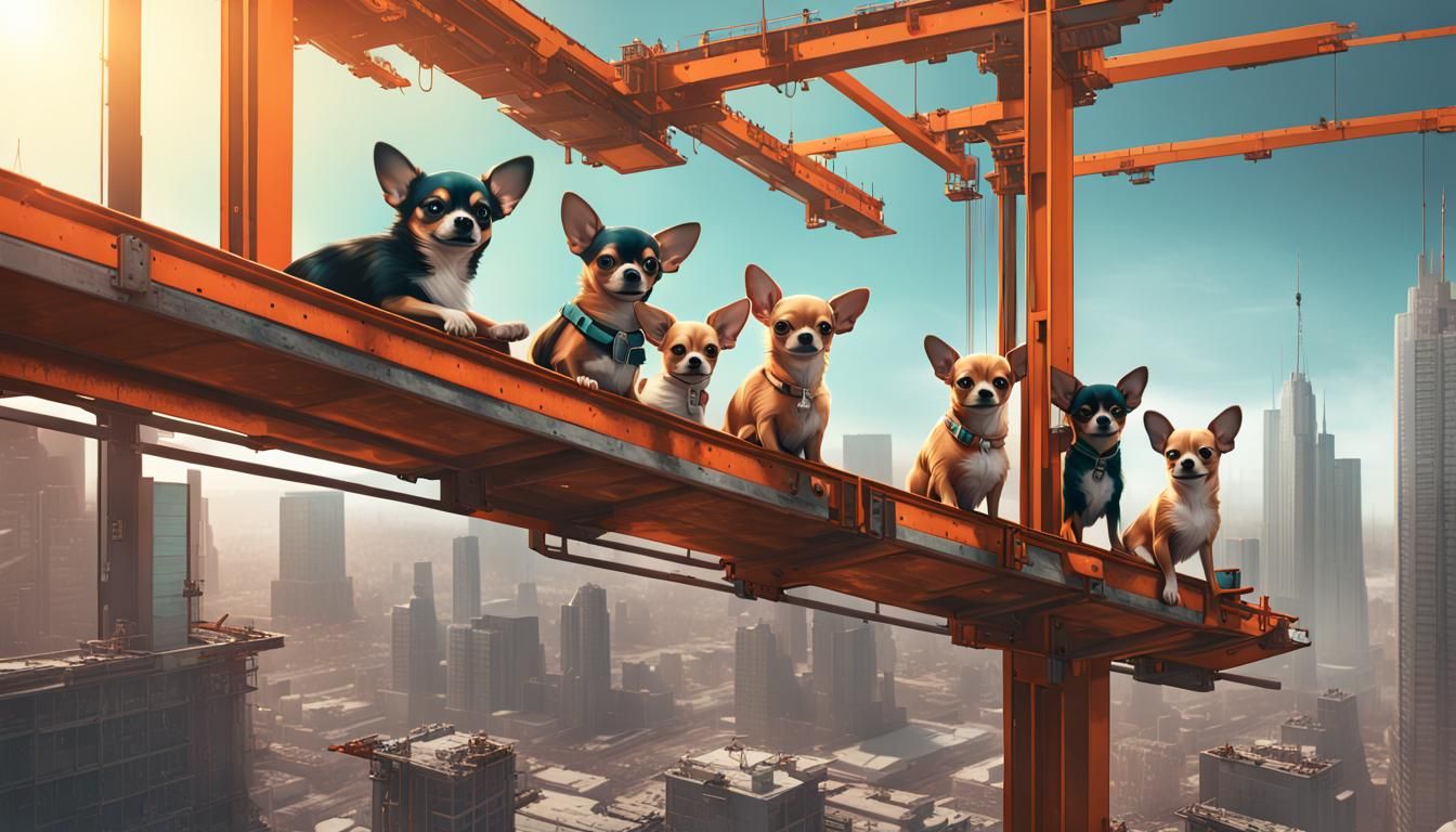 Chihuahua Construction Workers on Skyscraper, Digital Art