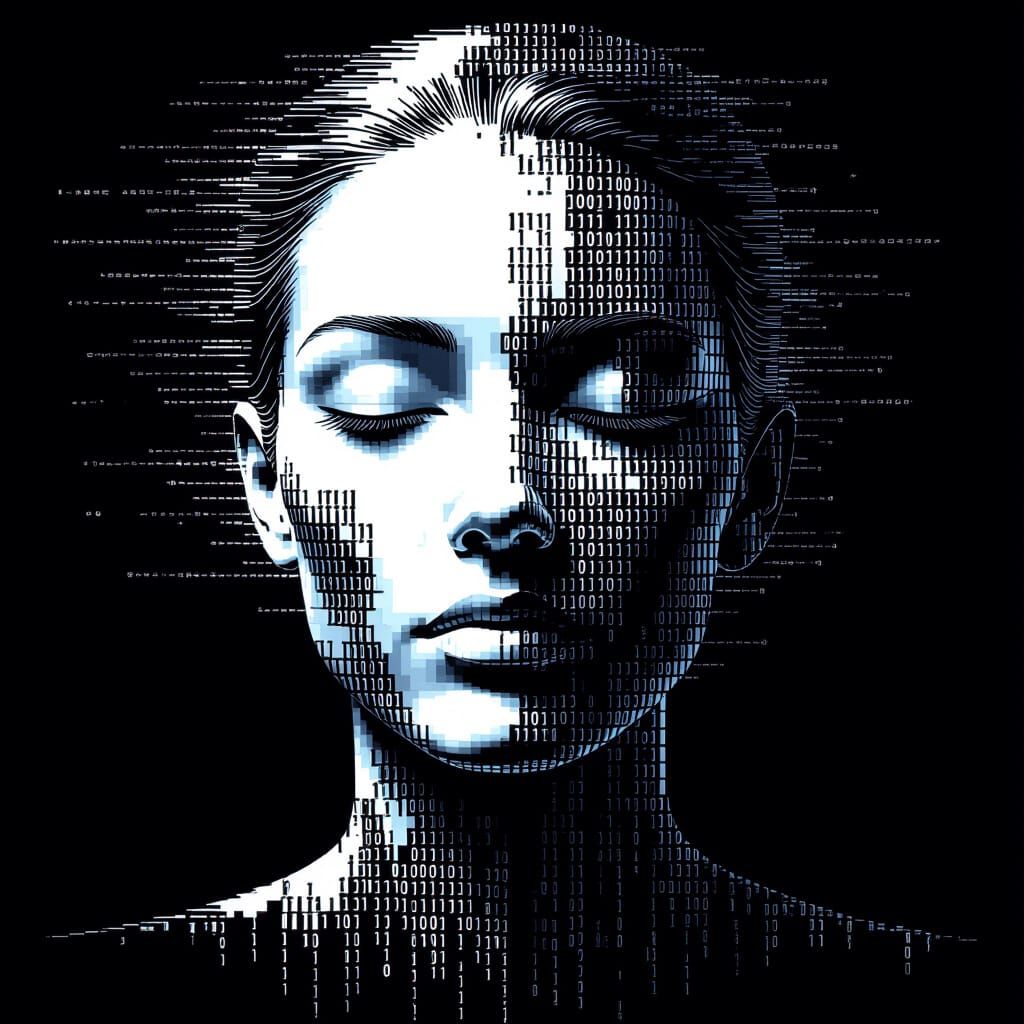 Abstract Futuristic Face Made of Binary Code