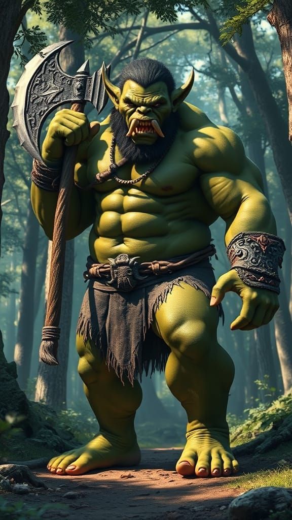 Surreal Forest Encounter: A Hyper-Muscular Orc in Primal Spl...