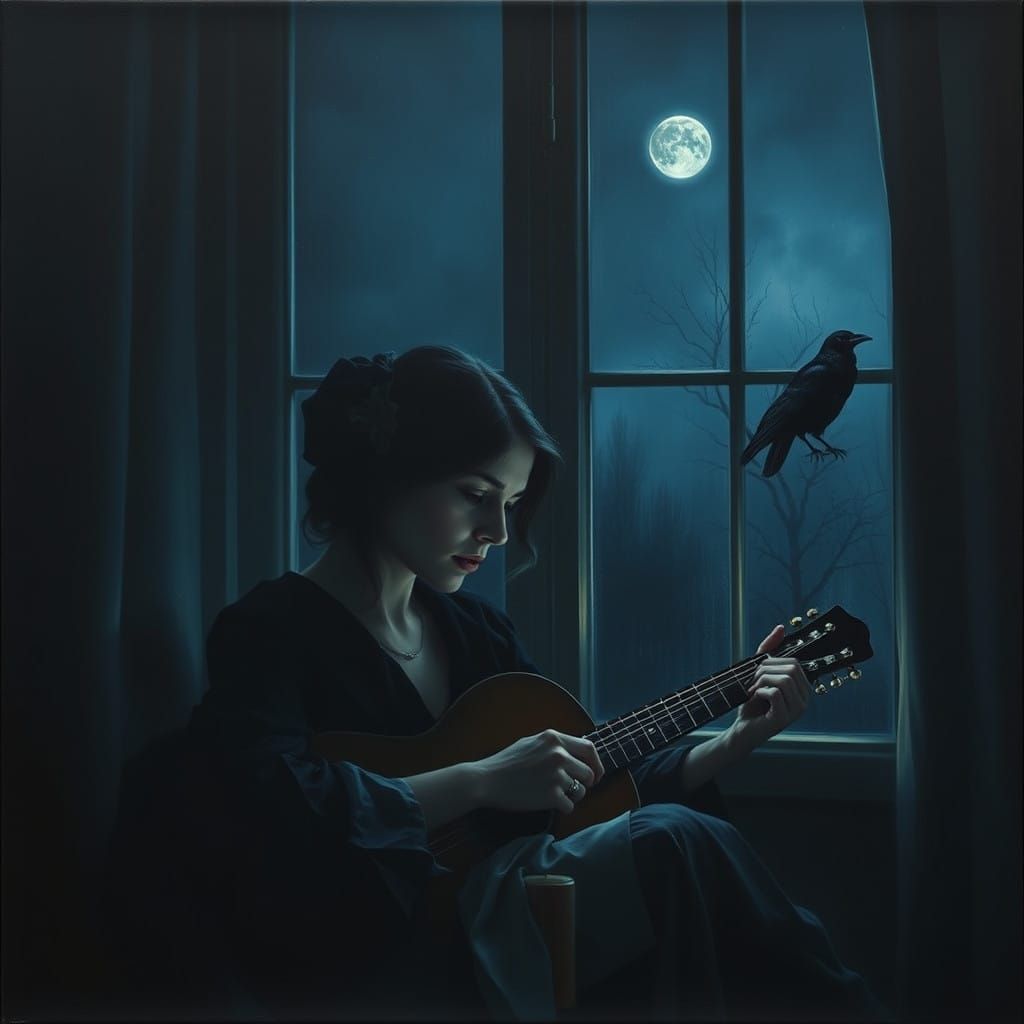 Sorrowful Woman in Moonless Night