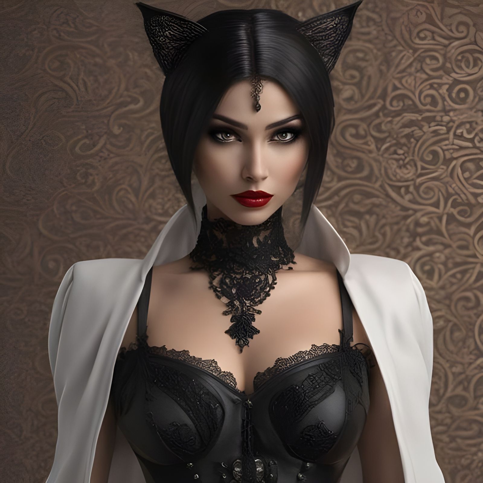 Gothic Middle Eastern Beauty in Cat Mask