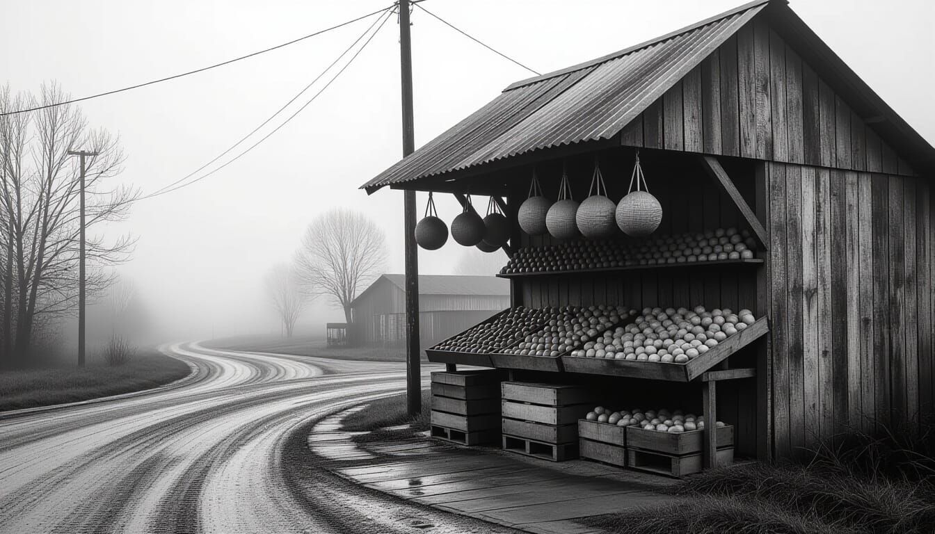 Surreal Fruit Stand Photo in Beksiński Style