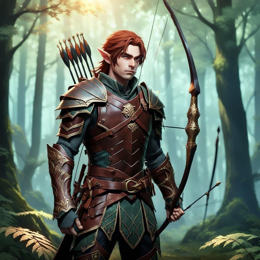 Elf Archer in Forest, 3D Anime Art Style