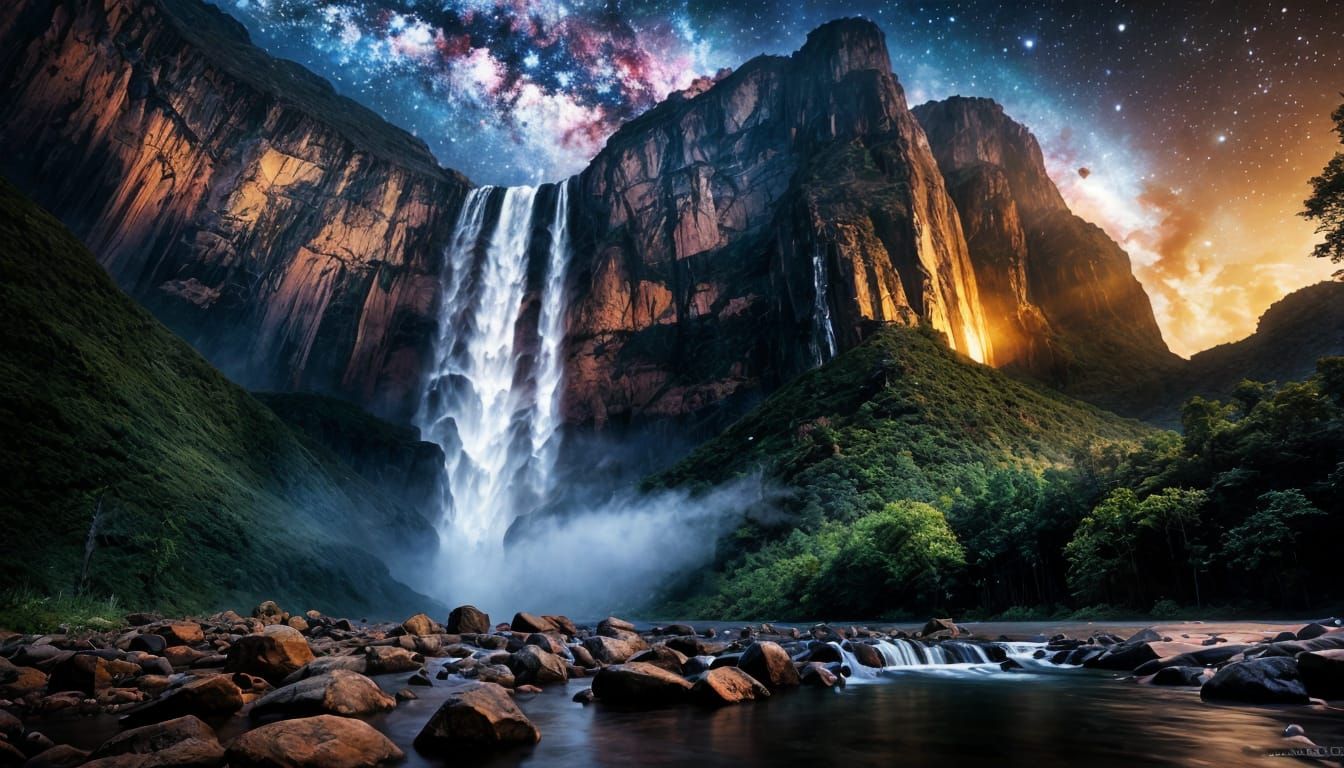 Angel Falls Under Starry Night Sky
