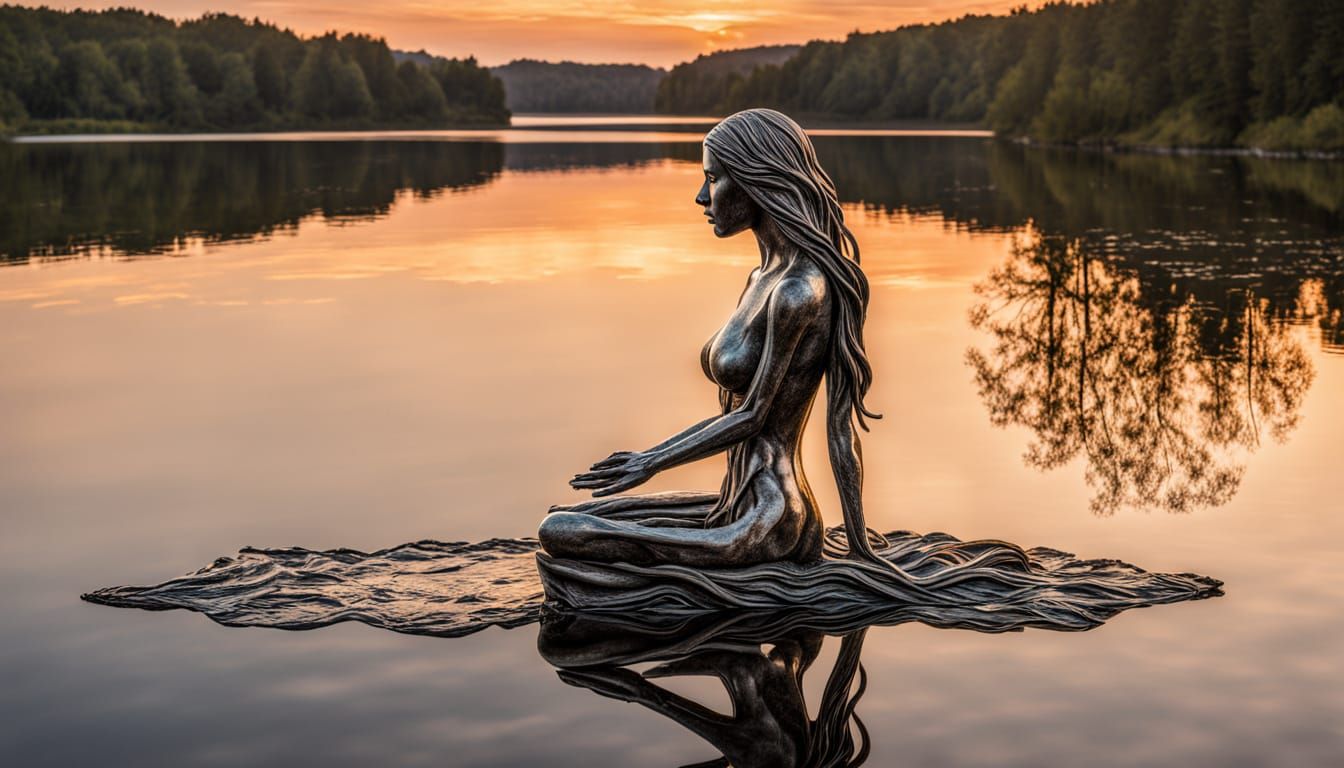 Surreal Sculpture of Woman with Cracked Mirrors