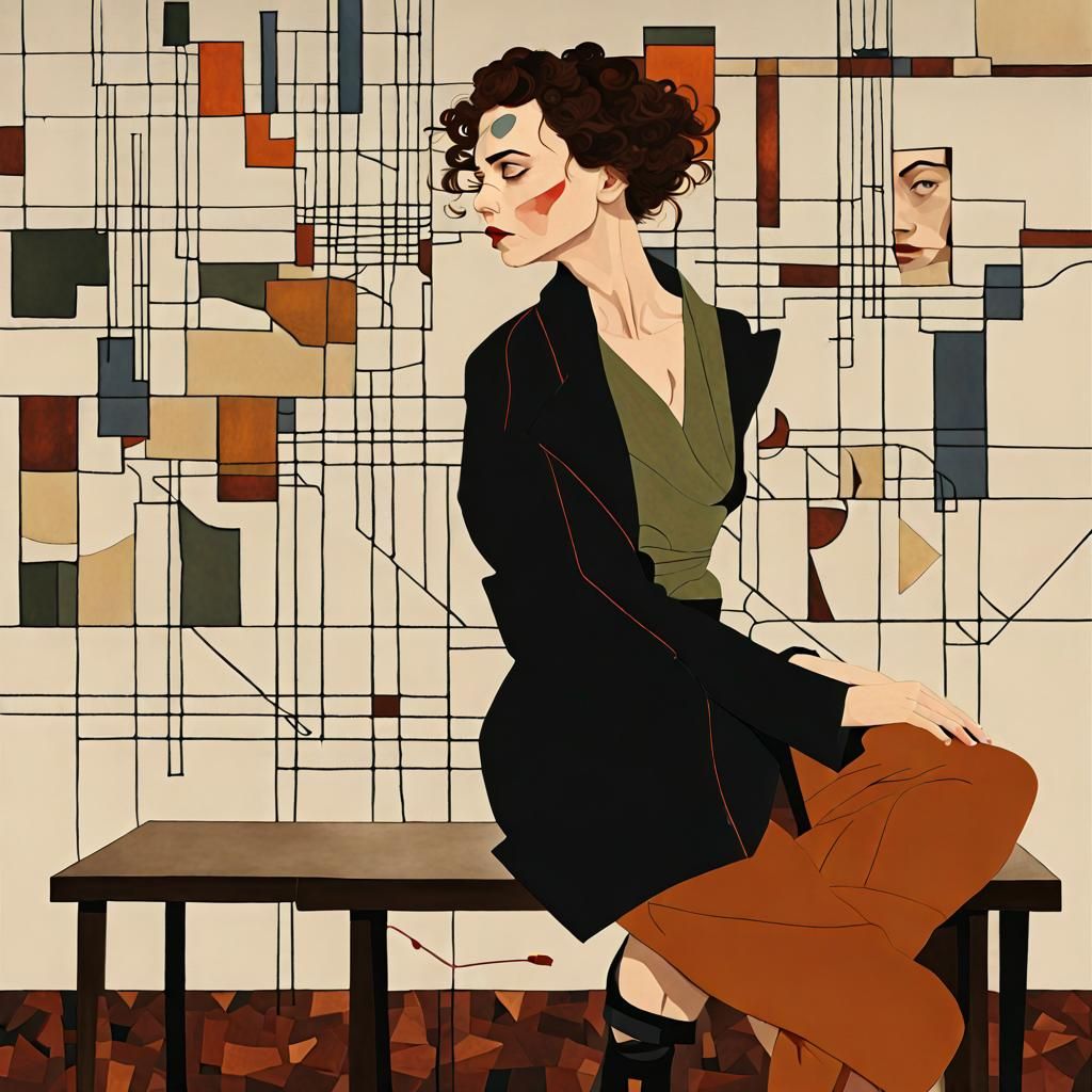 Expressive Woman Portrait in Egon Schiele Style