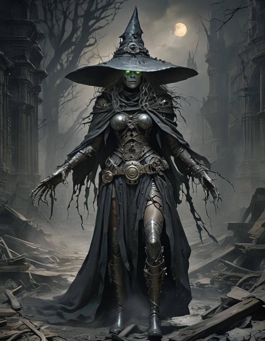 Cyborg Witch in Dark Fantasy Style