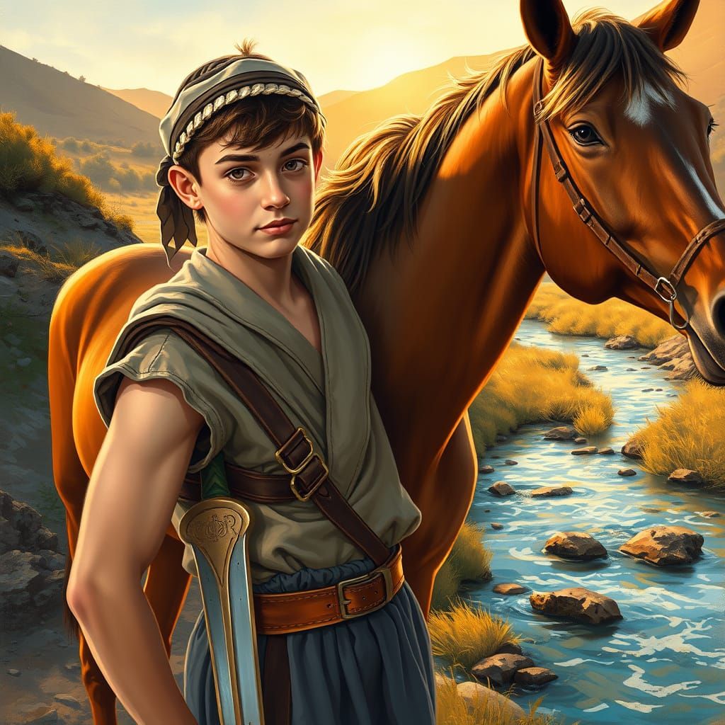 Soulful Young Shepherd in Traditional Hebrew Attire