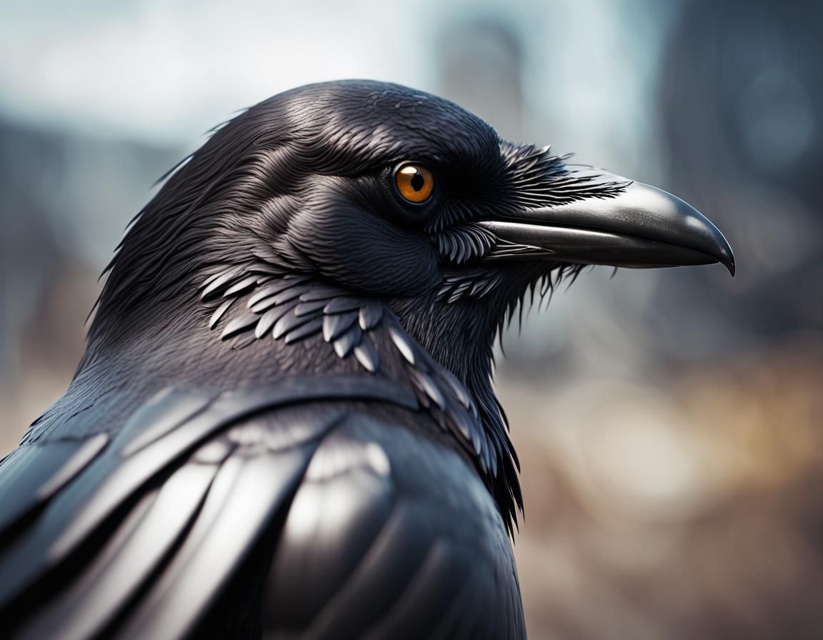 Detailed Crow Portrait in Double Exposure Tilt-Shift