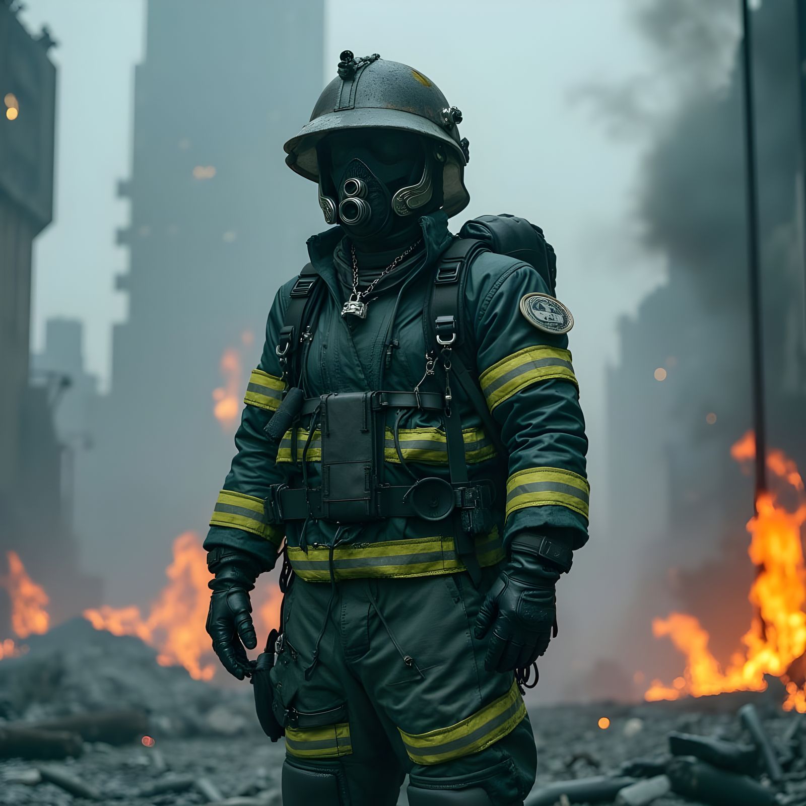 Cyberpunk Firefighter in Futuristic Gear