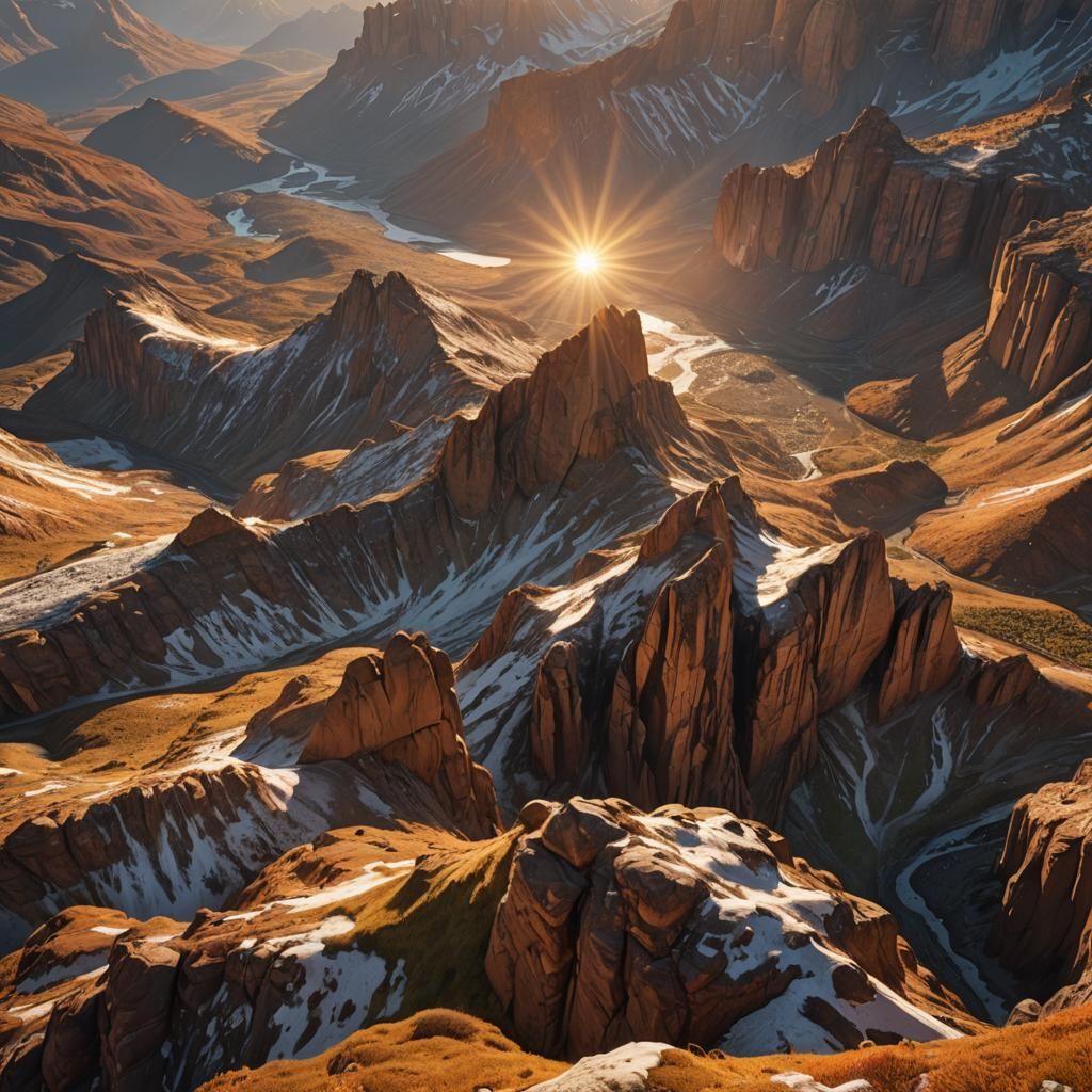 Hyperrealistic Mountain Plateaus and Canyons in Golden Hour