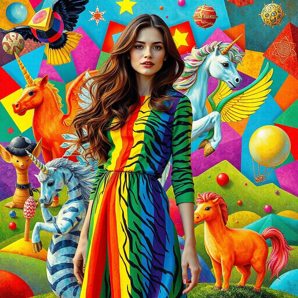 Vibrant Zebra Dress in Whimsical Dreamscape