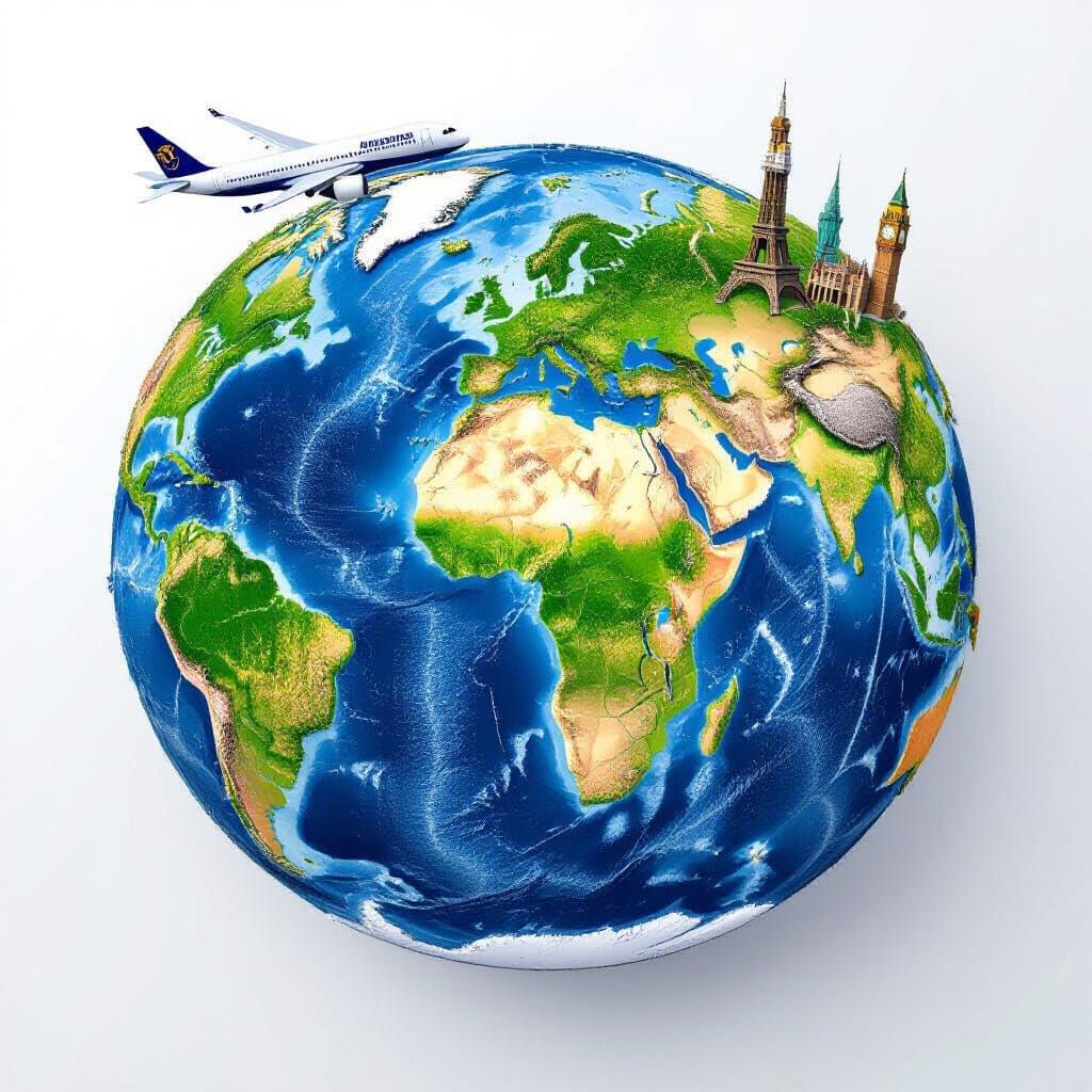 Detailed Globe with Iconic Landmarks and Travel Theme