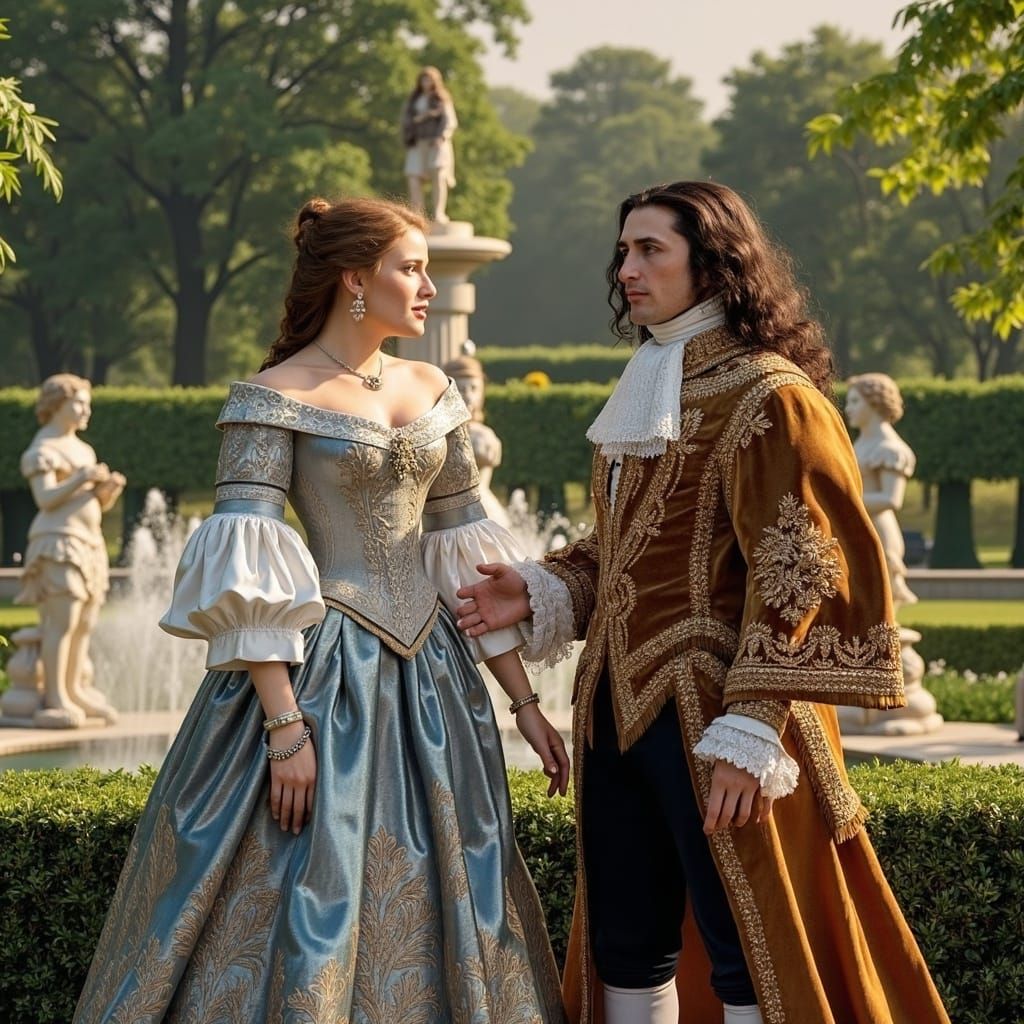 Historic King Louis XIV and Louise de La Vallière in Fontain...