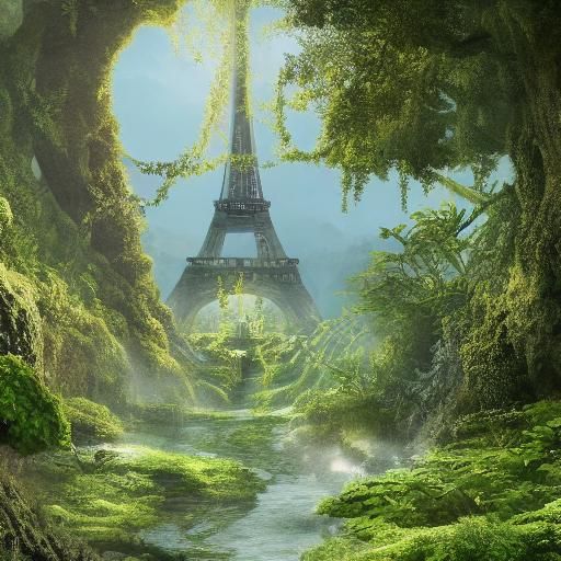 Eiffel Tower Covered in Fantasy Vines: Digital Matte Paintin...