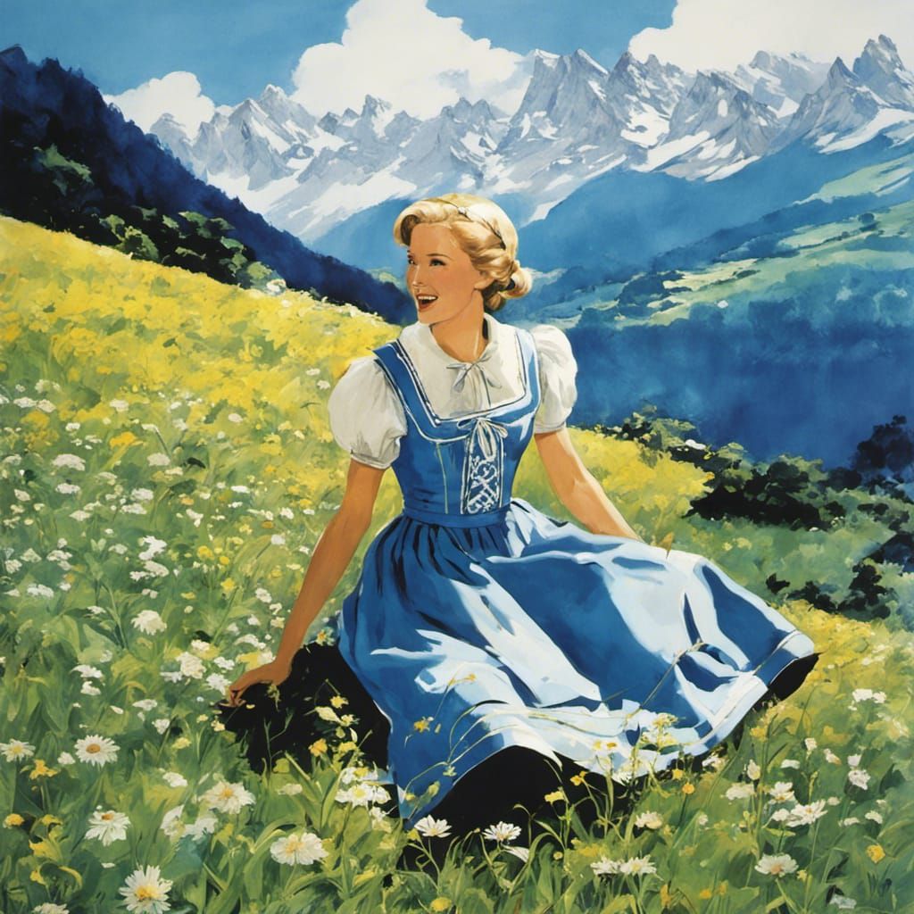 Maria Von Trapp in Anime Style on Cliffside Field