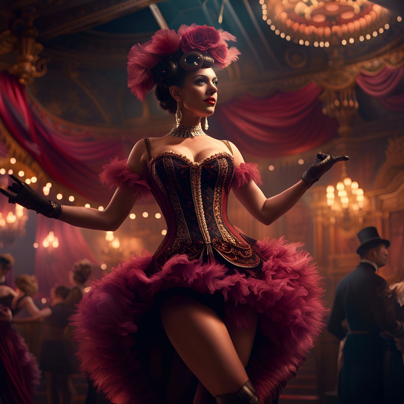 Dramatic Can-Can Burlesque Dancer in Digital Painting