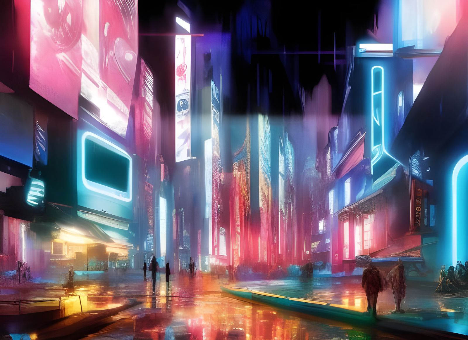 Cyberpunk Cityscape with Neon Digital Watches