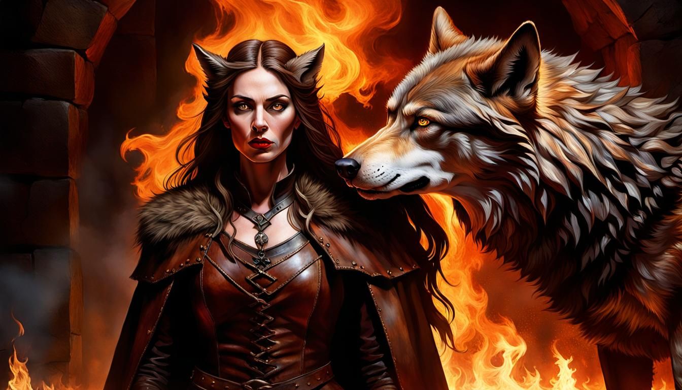 Medieval Mistress of Wolves Portrait in Dark Fantasy Style