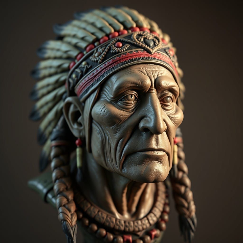 Vibrant Claymation Native American Chief Bust