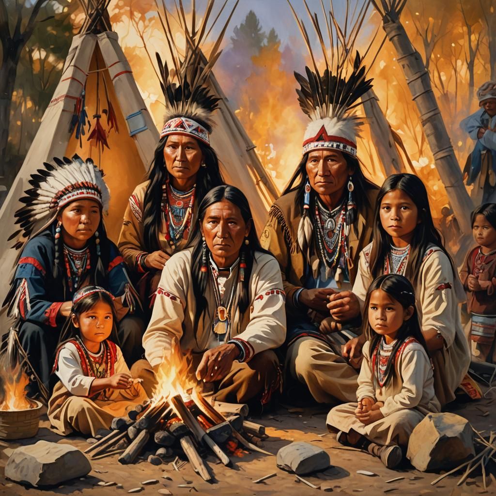 Native American Family Portrait in Camp