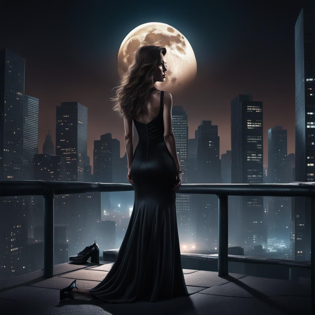 Sensual Woman in Neon Cityscape: Hyper-Realistic Digital Art