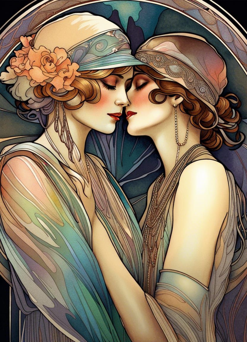 Art Nouveau Portrait of Women in 1920s Fashion