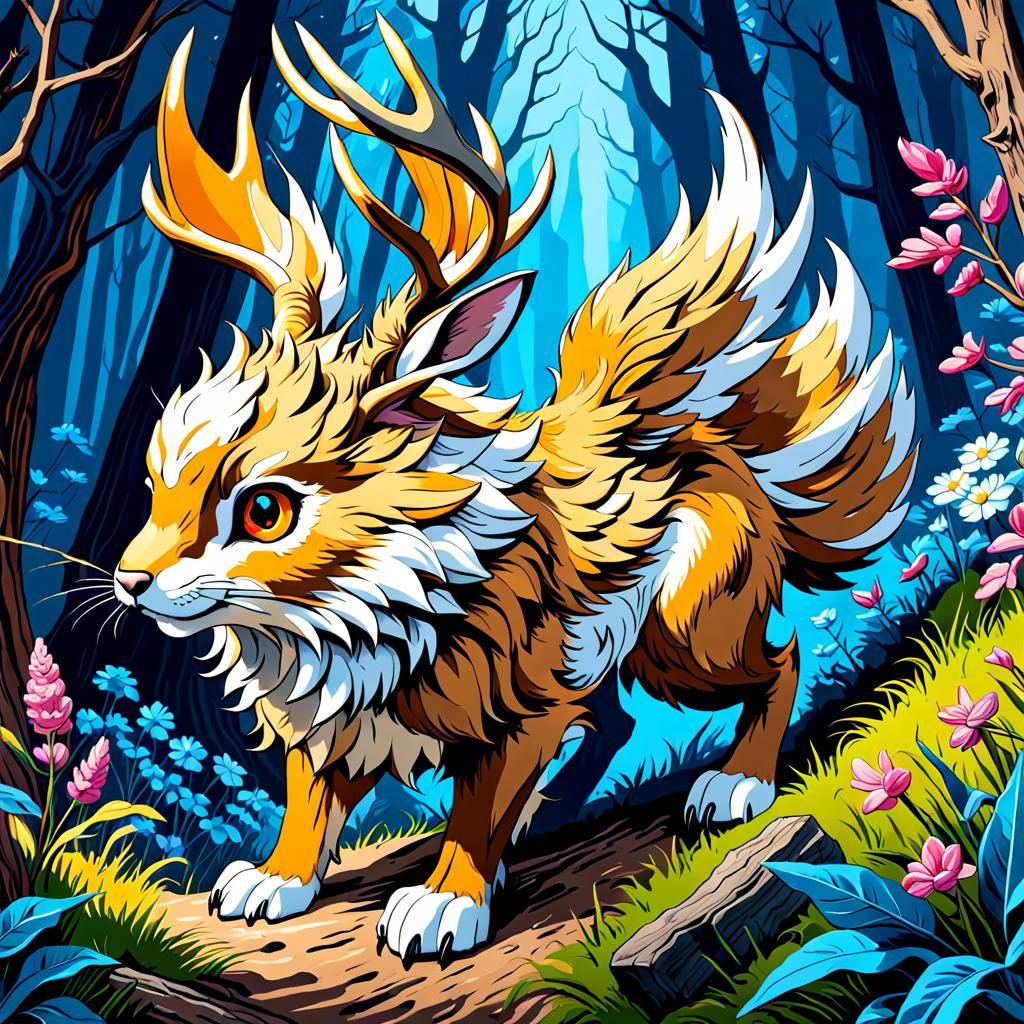 Cute Wolpertinger in the Forest