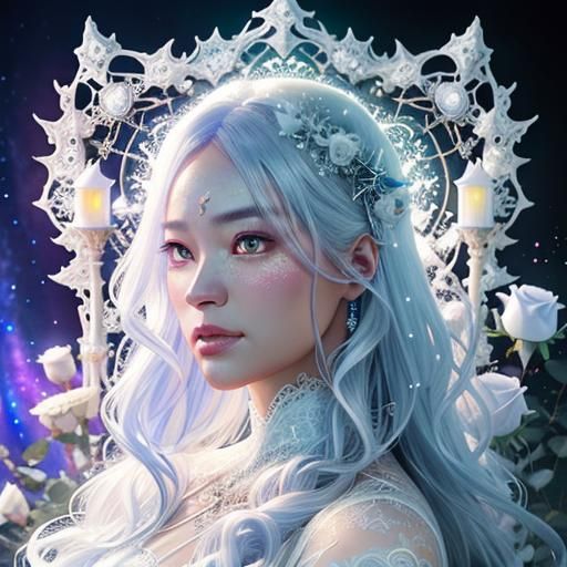 Magical White Lace Rose in Fantasy Space