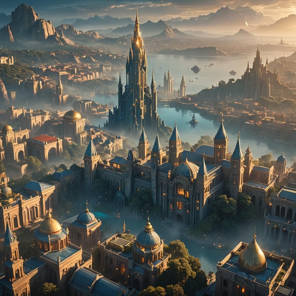 Atlantis Inhabitants in Sprawling Cityscape