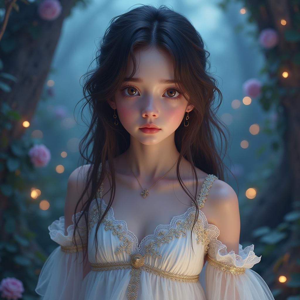 Mystical Portrait of a Shy Brunette Girl