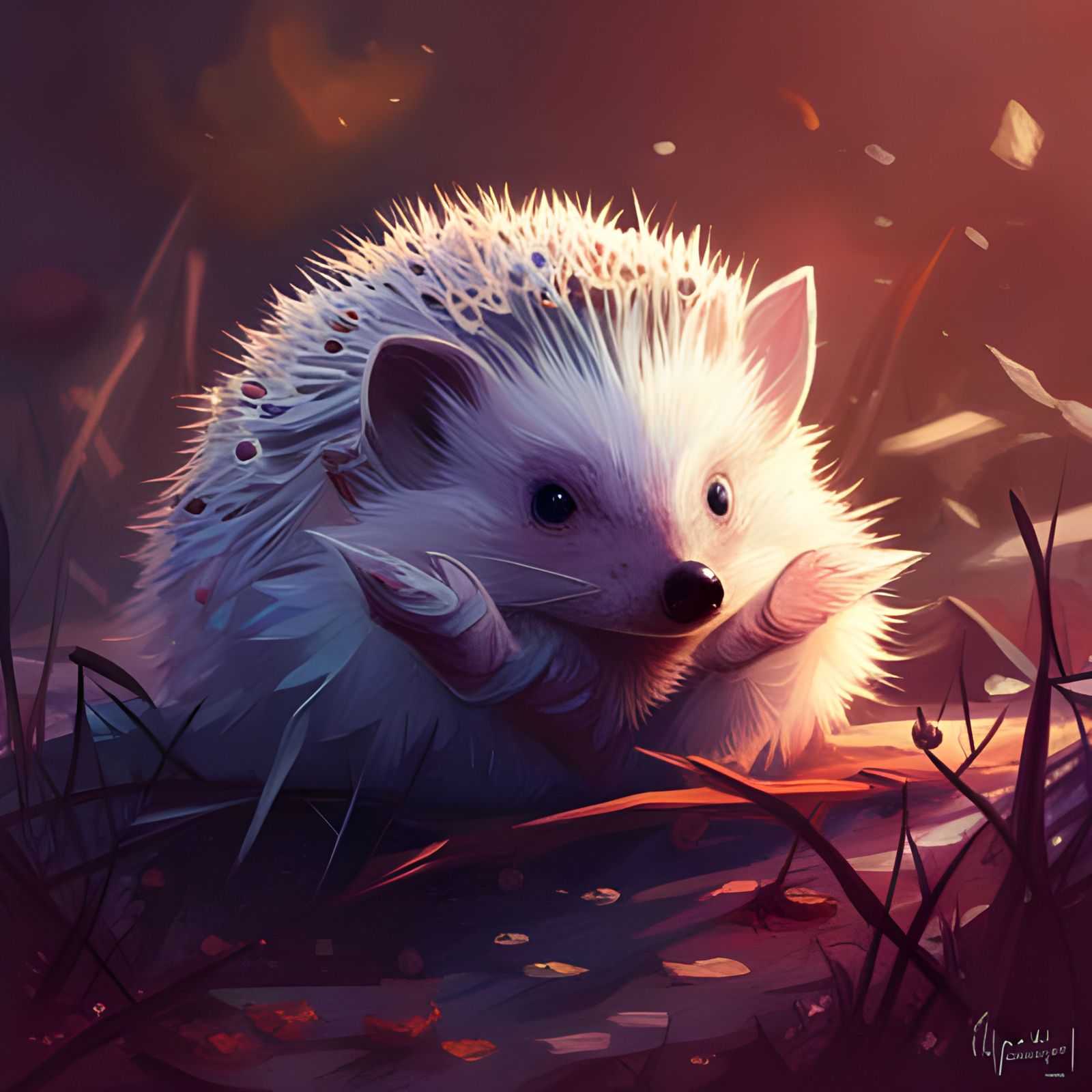 Fluffy Hedgehog Portrait in Detailed Matte Painting Style