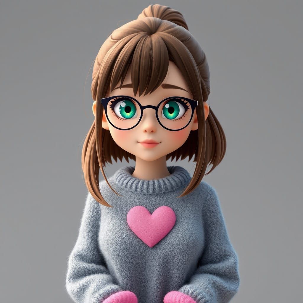 Delicate Anime-Inspired Woman in Fluffy Gray Jumper