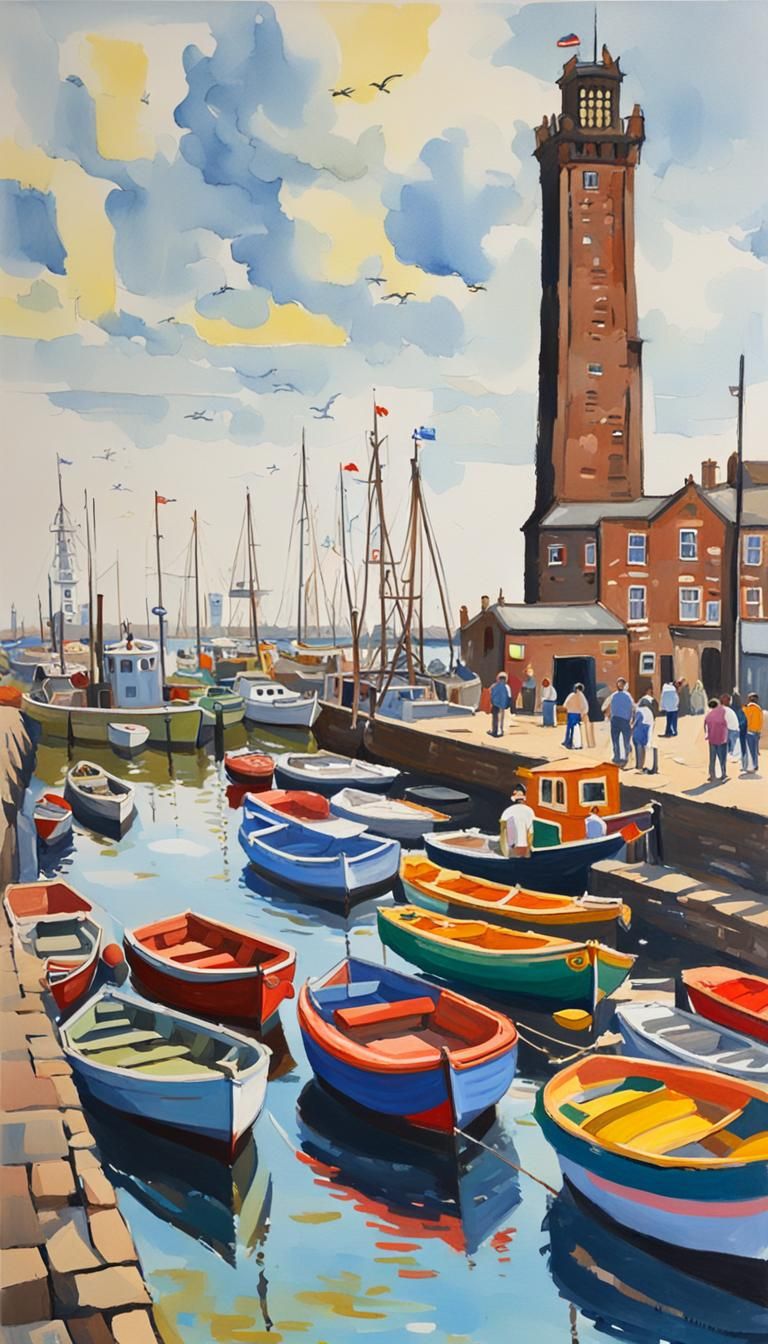 Grimsby Dock Tower: Gouache Painting of Sea Festival