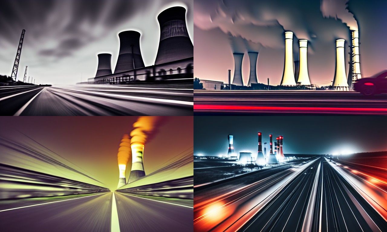 Cinematic Car Driving Towards Power Plants