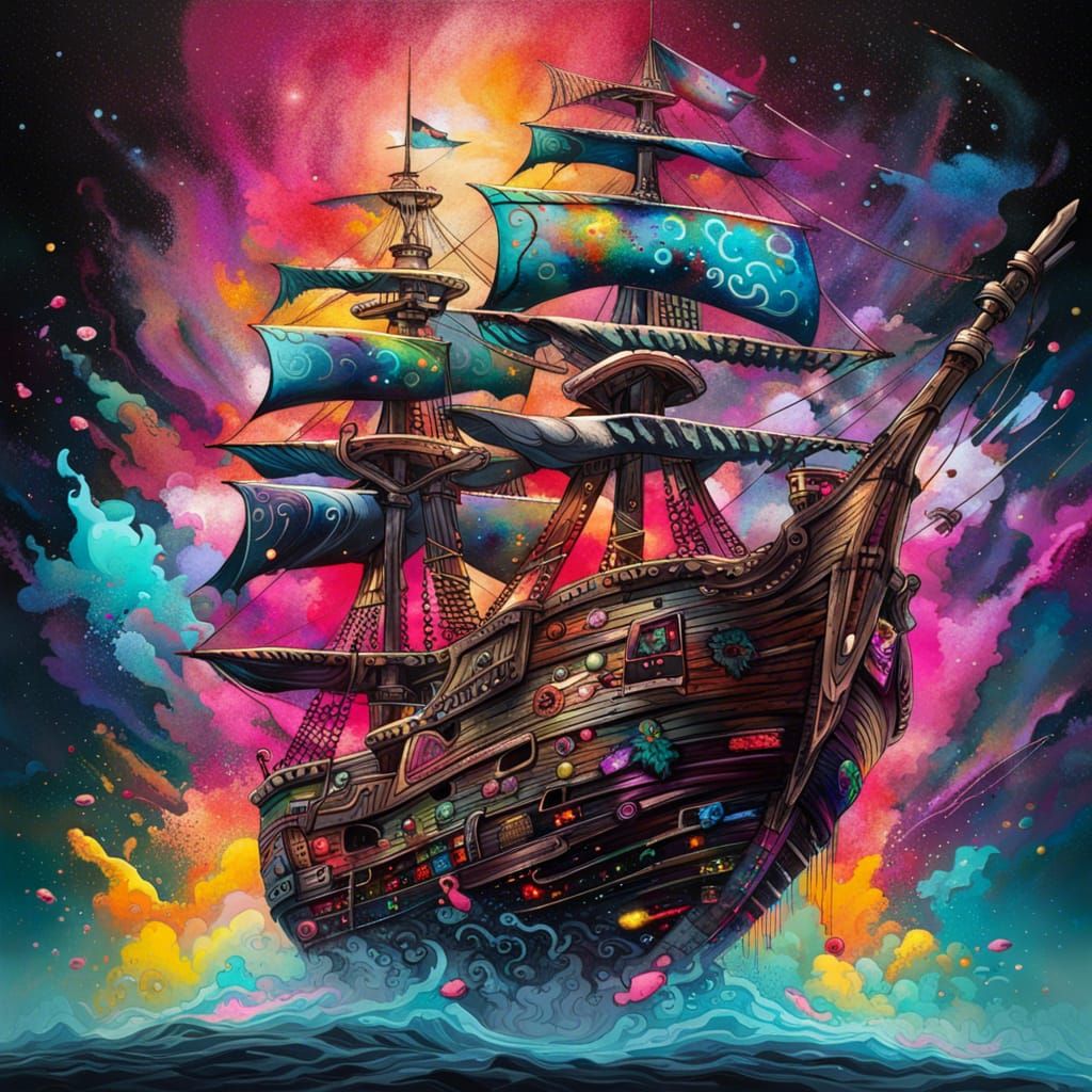 Cosmic Pirate Ship in Graffiti Art Style