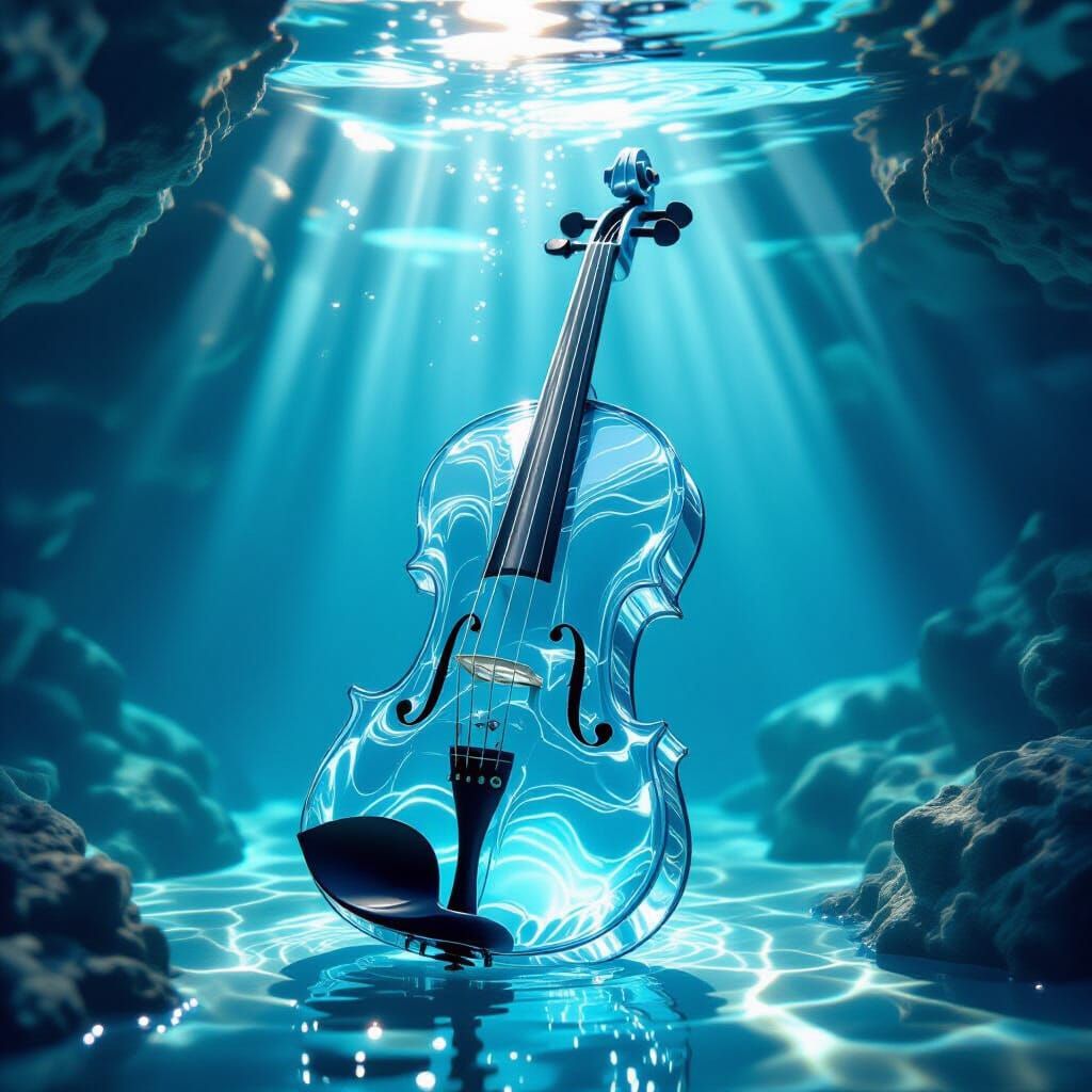 Water Violin with Seafoam Strings in Underwater Grotto